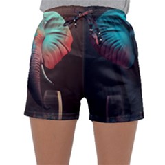 Ai Generated Elephant Tusks Trunk Wildlife Africa Sleepwear Shorts by danenraven