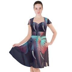 Ai Generated Elephant Tusks Trunk Wildlife Africa Cap Sleeve Midi Dress by danenraven