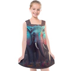 Ai Generated Elephant Tusks Trunk Wildlife Africa Kids  Cross Back Dress by danenraven