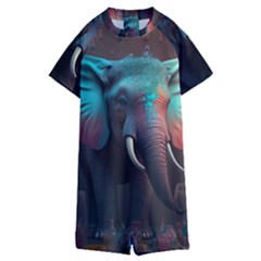 Ai Generated Elephant Tusks Trunk Wildlife Africa Kids  Boyleg Half Suit Swimwear by danenraven