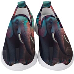 Ai Generated Elephant Tusks Trunk Wildlife Africa Kids  Slip On Sneakers by danenraven