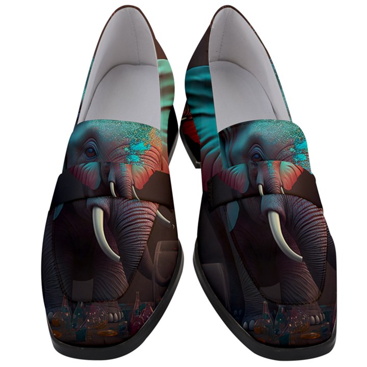 Ai Generated Elephant Tusks Trunk Wildlife Africa Women s Chunky Heel Loafers