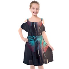 Ai Generated Elephant Tusks Trunk Wildlife Africa Kids  Cut Out Shoulders Chiffon Dress by danenraven