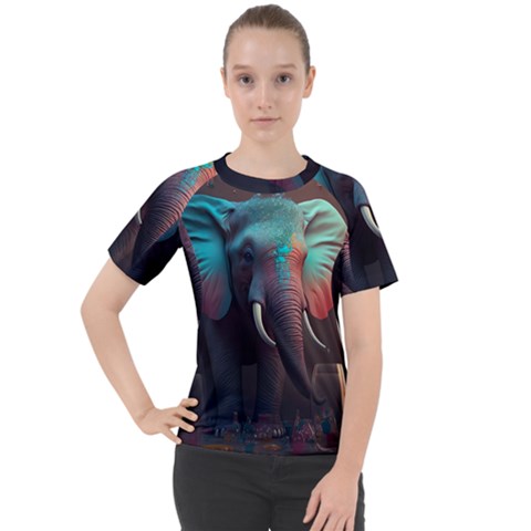 Ai Generated Elephant Tusks Trunk Wildlife Africa Women s Sport Raglan Tee by danenraven