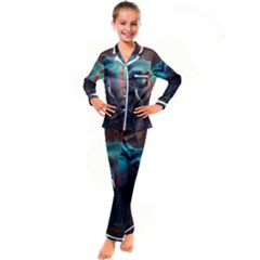 Ai Generated Elephant Tusks Trunk Wildlife Africa Kid s Satin Long Sleeve Pajamas Set by danenraven