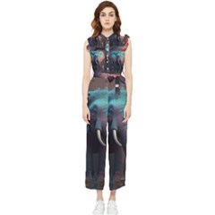 Ai Generated Elephant Tusks Trunk Wildlife Africa Women s Frill Top Chiffon Jumpsuit by danenraven