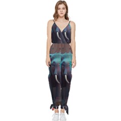 Ai Generated Elephant Tusks Trunk Wildlife Africa Sleeveless Tie Ankle Chiffon Jumpsuit by danenraven