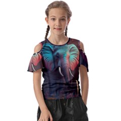 Ai Generated Elephant Tusks Trunk Wildlife Africa Kids  Butterfly Cutout Tee by danenraven