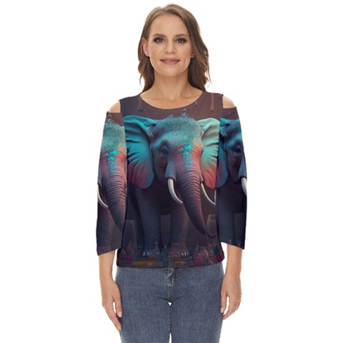 Ai Generated Elephant Tusks Trunk Wildlife Africa Cut Out Wide Sleeve Top by danenraven