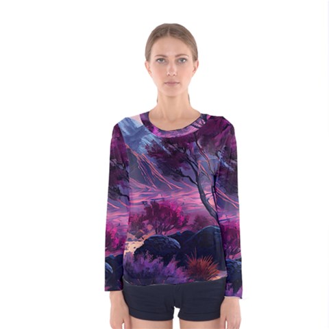 Landscape Landscape Painting Purple Purple Trees Women s Long Sleeve Tee by danenraven