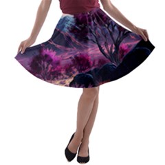 Landscape Landscape Painting Purple Purple Trees A-line Skater Skirt by danenraven