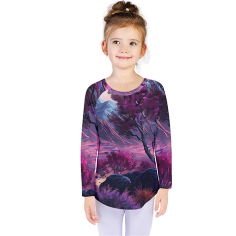 Landscape Landscape Painting Purple Purple Trees Kids  Long Sleeve Tee by danenraven