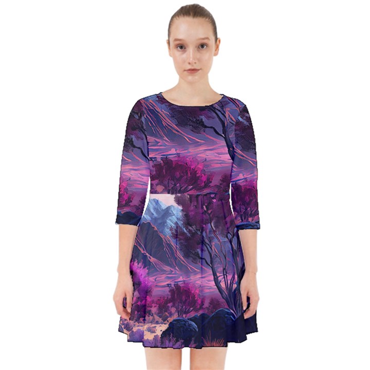 Landscape Landscape Painting Purple Purple Trees Smock Dress