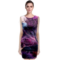 Landscape Landscape Painting Purple Purple Trees Sleeveless Velvet Midi Dress by danenraven