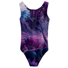 Landscape Landscape Painting Purple Purple Trees Kids  Cut-out Back One Piece Swimsuit by danenraven