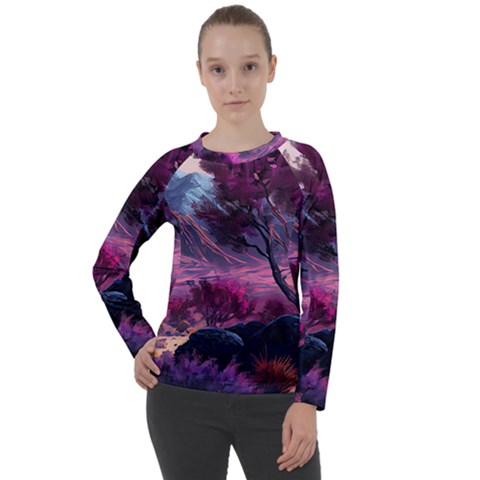 Landscape Landscape Painting Purple Purple Trees Women s Long Sleeve Raglan Tee by danenraven