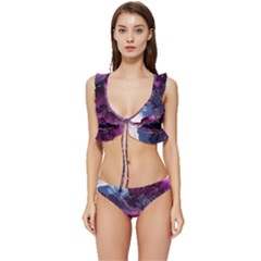 Landscape Landscape Painting Purple Purple Trees Low Cut Ruffle Edge Bikini Set