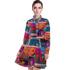 Ai Generated Beetle Volkswagen Bug Car Bus Long Sleeve Chiffon Shirt Dress