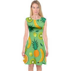 Fruit Tropical Pattern Design Art Pattern Capsleeve Midi Dress by Ravend