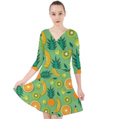 Fruit Tropical Pattern Design Art Pattern Quarter Sleeve Front Wrap Dress by Ravend