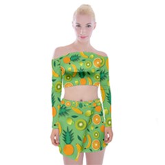 Fruit Tropical Pattern Design Art Pattern Off Shoulder Top With Mini Skirt Set by Ravend