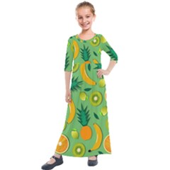 Fruit Tropical Pattern Design Art Pattern Kids  Quarter Sleeve Maxi Dress by Ravend