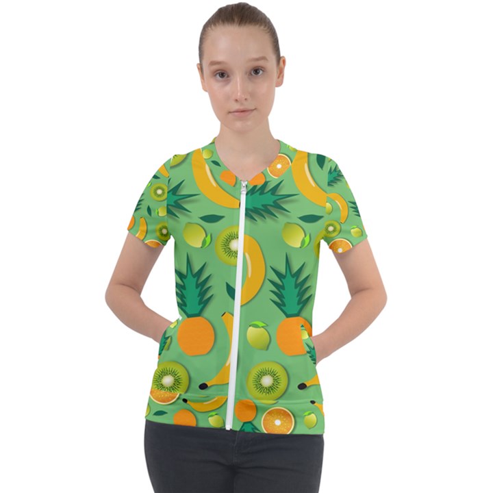 Fruit Tropical Pattern Design Art Pattern Short Sleeve Zip Up Jacket