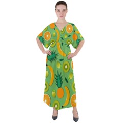 Fruit Tropical Pattern Design Art Pattern V-neck Boho Style Maxi Dress by Ravend