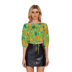 Fruit Tropical Pattern Design Art Pattern Mid Sleeve Drawstring Hem Top by Ravend