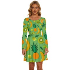 Fruit Tropical Pattern Design Art Pattern Long Sleeve Wide Neck Velvet Dress by Ravend