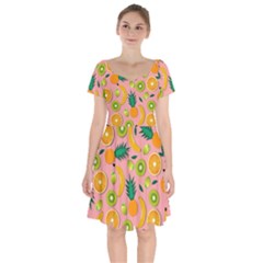 Fruits Tropical Pattern Design Art Short Sleeve Bardot Dress by Ravend