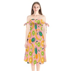 Fruits Tropical Pattern Design Art Shoulder Tie Bardot Midi Dress by Ravend