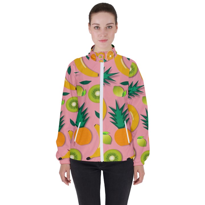 Fruits Tropical Pattern Design Art Women s High Neck Windbreaker