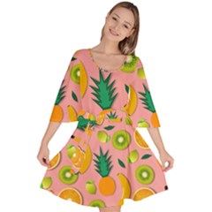 Fruits Tropical Pattern Design Art Velour Kimono Dress by Ravend