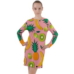 Fruits Tropical Pattern Design Art Long Sleeve Hoodie Dress by Ravend