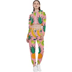 Fruits Tropical Pattern Design Art Cropped Zip Up Lounge Set by Ravend