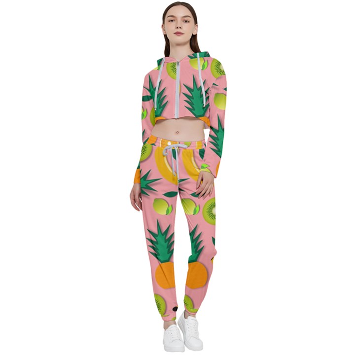 Fruits Tropical Pattern Design Art Cropped Zip Up Lounge Set