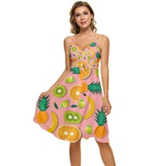 Fruits Tropical Pattern Design Art Sleeveless Tie Front Chiffon Dress by Ravend