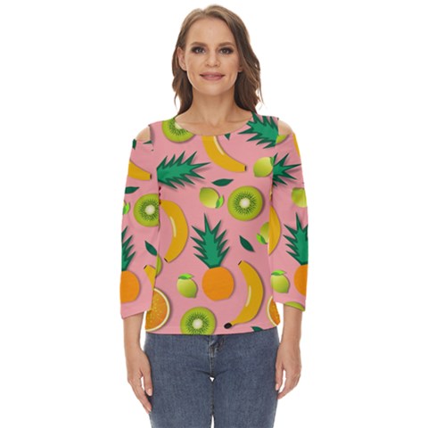 Fruits Tropical Pattern Design Art Cut Out Wide Sleeve Top by Ravend