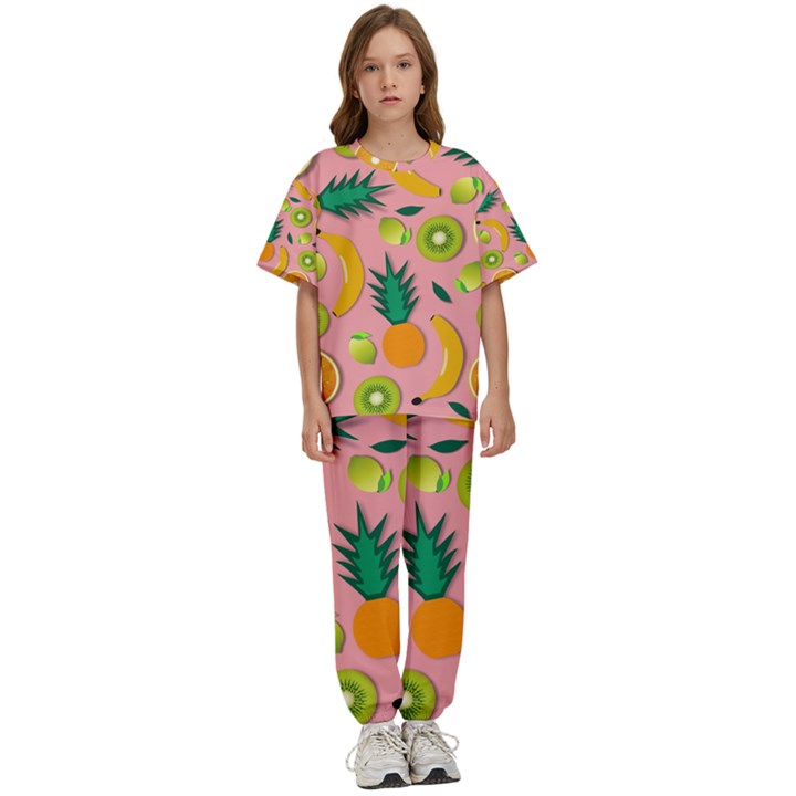 Fruits Tropical Pattern Design Art Kids  Tee and Pants Sports Set