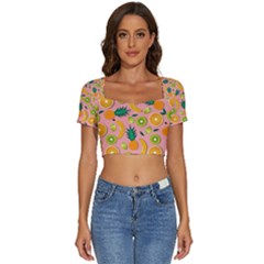 Fruits Tropical Pattern Design Art Short Sleeve Square Neckline Crop Top 