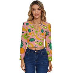 Fruits Tropical Pattern Design Art Long Sleeve V-neck Top