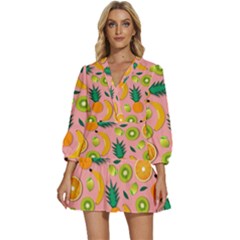 Fruits Tropical Pattern Design Art V-neck Placket Mini Dress