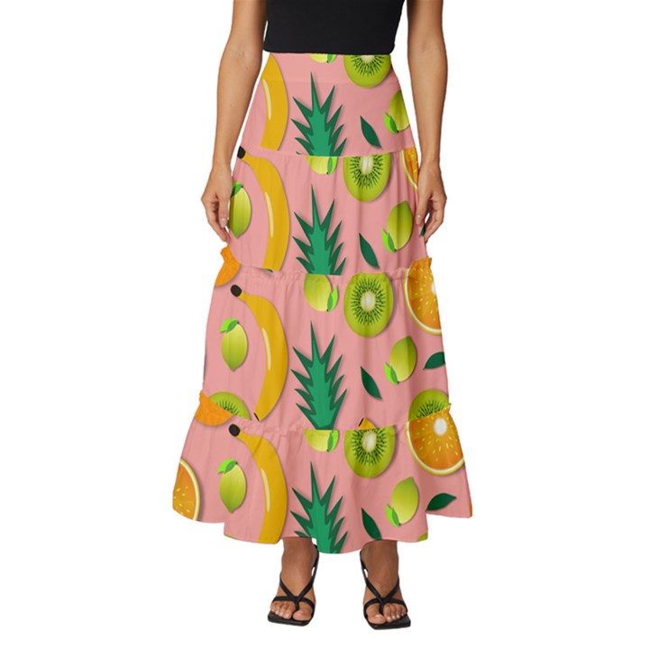 Fruits Tropical Pattern Design Art Tiered Ruffle Maxi Skirt