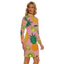 Fruits Tropical Pattern Design Art Long Sleeve Shirt Collar Bodycon Dress View3