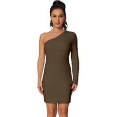 Cafe Noir Brown - Long Sleeve One Shoulder Mini Dress by ColorfulDresses