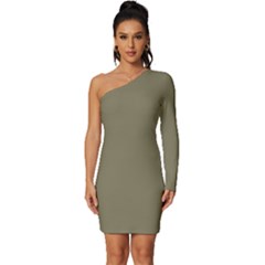 Army Brown - Long Sleeve One Shoulder Mini Dress by ColorfulDresses