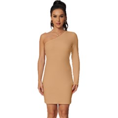 Brown Sugar - Long Sleeve One Shoulder Mini Dress by ColorfulDresses