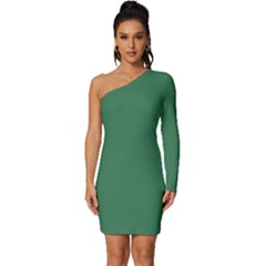 Amazon Green - Long Sleeve One Shoulder Mini Dress by ColorfulDresses