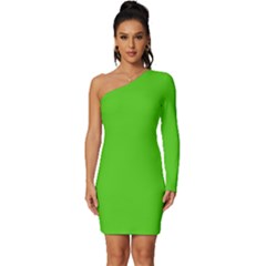 Bright Green - Long Sleeve One Shoulder Mini Dress by ColorfulDresses